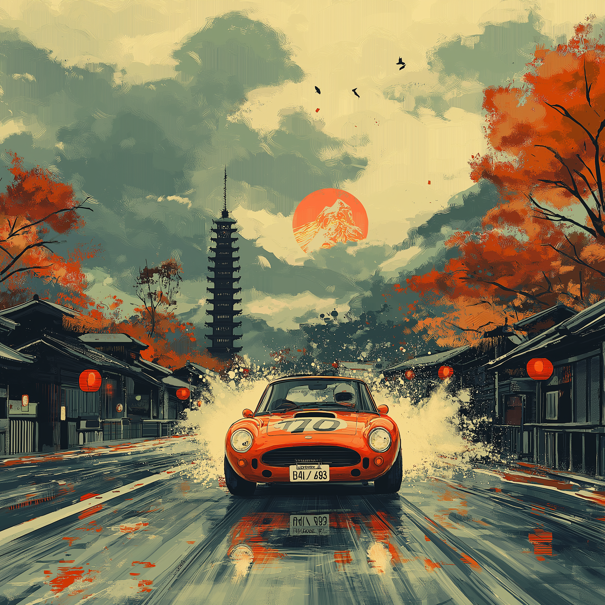 Poster voiture course japon